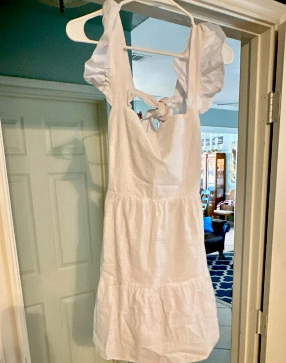 SNDYS Peaches White Ruffle Strap Tiered Open Back Mini Dress - Picture 7 of 7